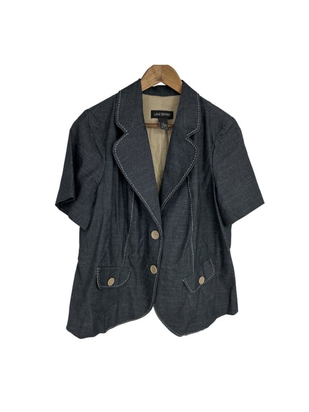 Lane Bryant Women's Short Sleeve Peplum Blazer Jacket Dark Gray Size 16